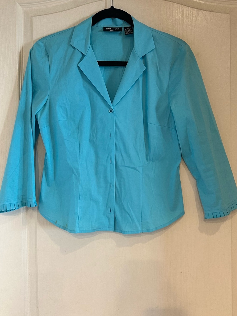 INC International Concepts Turquoise Notched-Collar Button Blouse